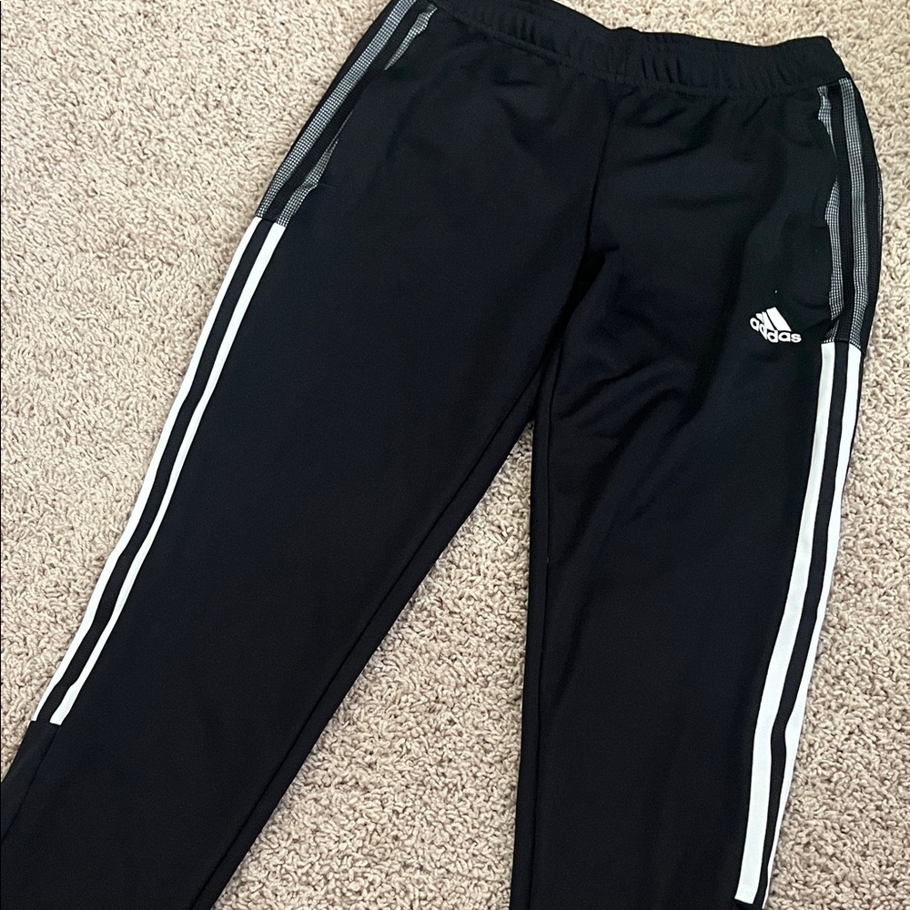 Adidas Adult Black Joggers with White Stripes
